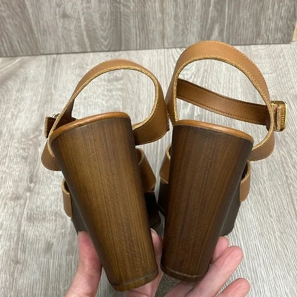 NEW Christian Di Riccio Made In Italy Leather Wedge Platform Sandals Cognac 39 - Picture 13 of 14